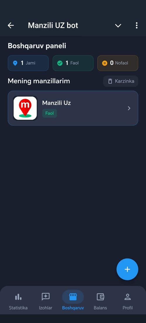 Boshqaruv paneli va «+» tugmasi