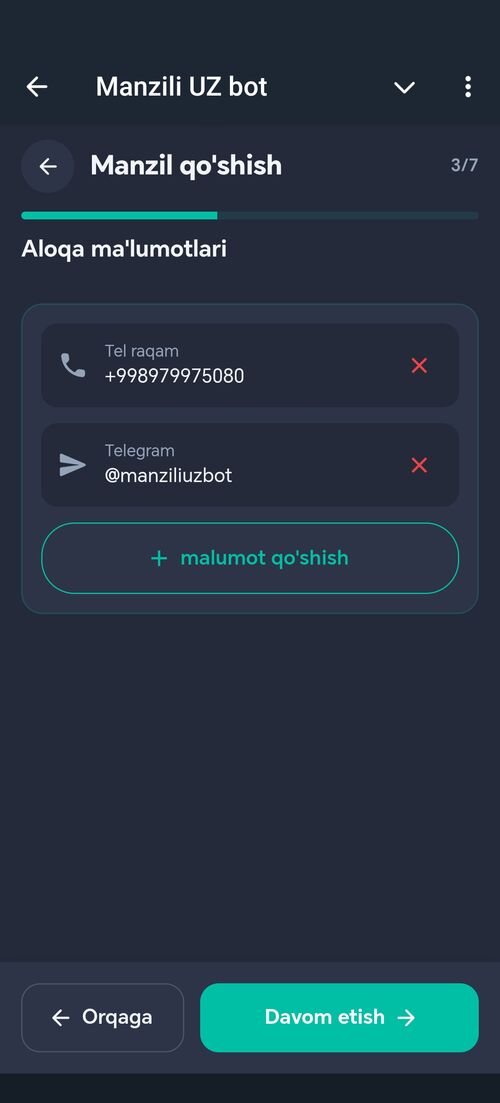 Aloqa ma'lumotlari ro'yxati
