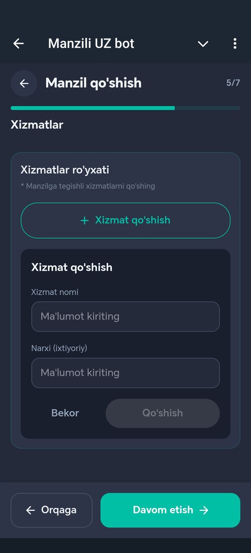 5/7 — Xizmat qo'shish