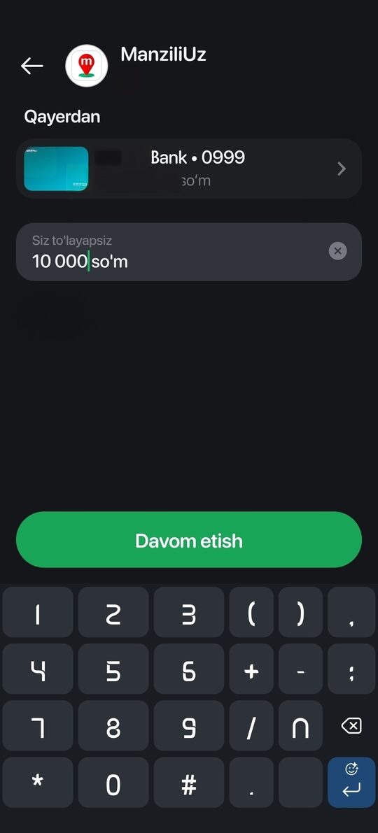 Paynet: karta va summa