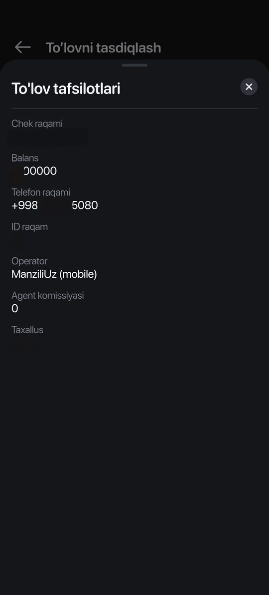 Paynet: to'lov tafsilotlari