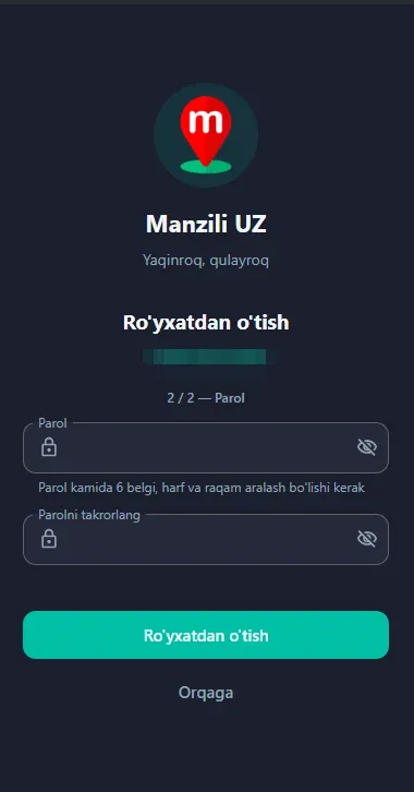 Ro'yxatdan o'tish 2/2 — parol